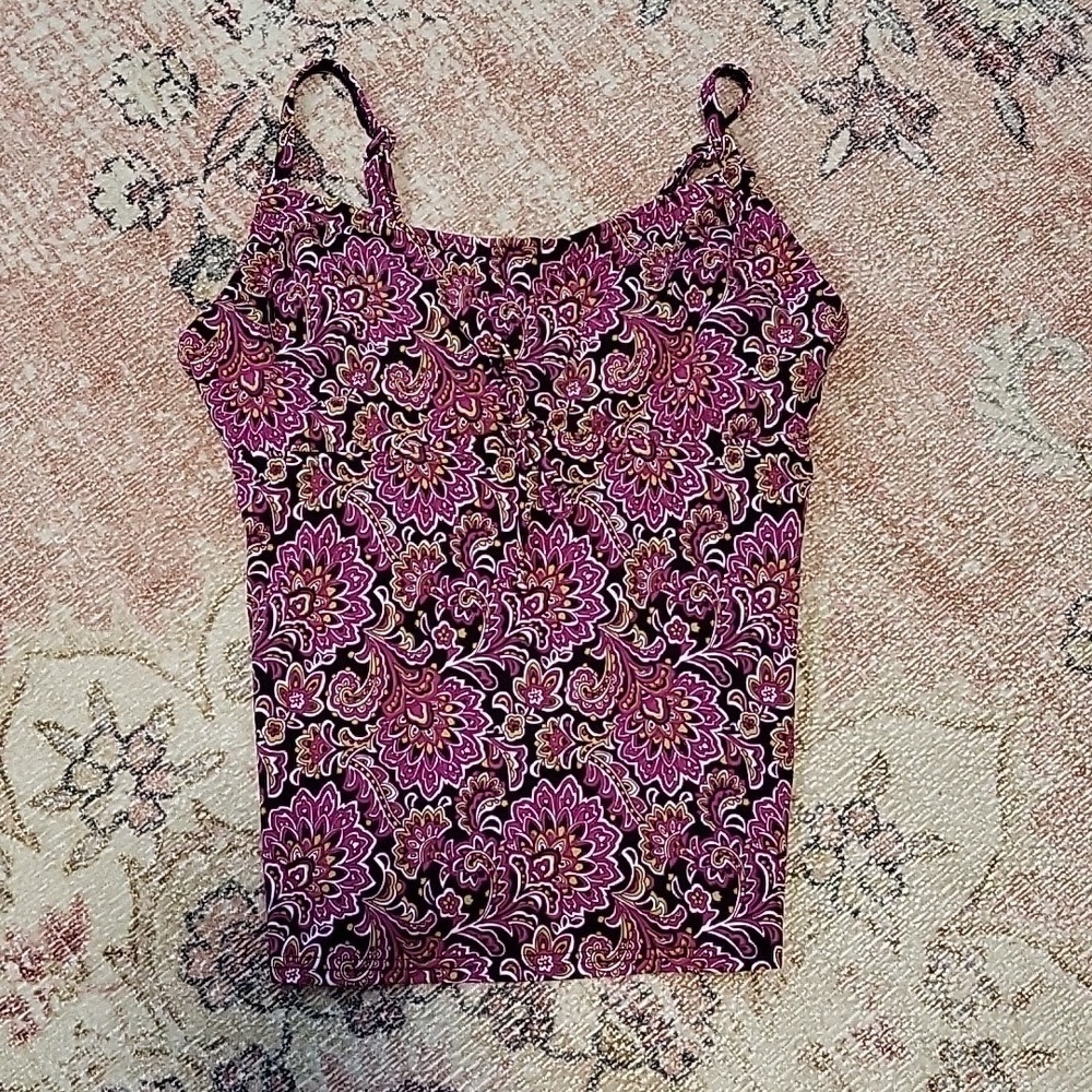 Lands' End Paisley Print Underwire Shelf Bra Removeable Pads Tankini Top Size 2